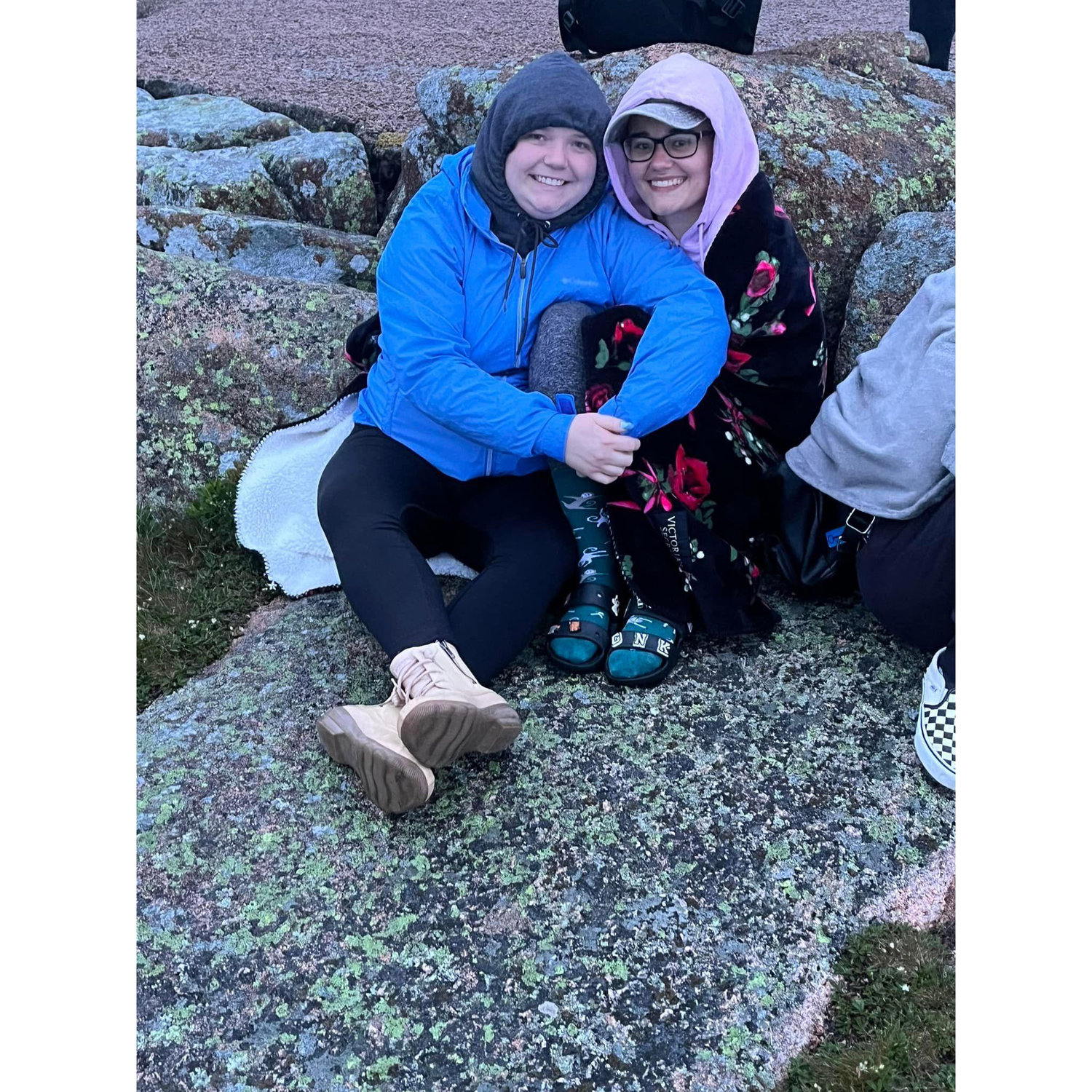 We got up to see the sunrise when we were in Maine... it was a bit chilly, so cuddles were a must.