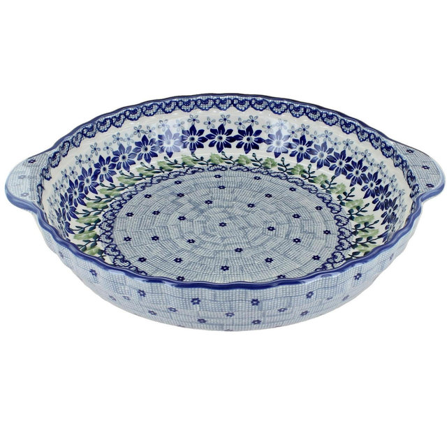 Blue Rose Polish Pottery Hallsey Pie Plate with Handles