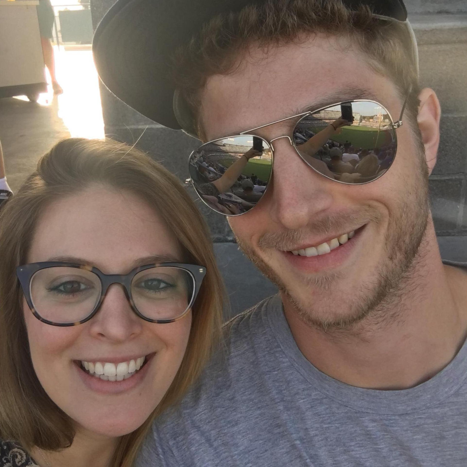 Selfie at our first Dodgers game in LA.