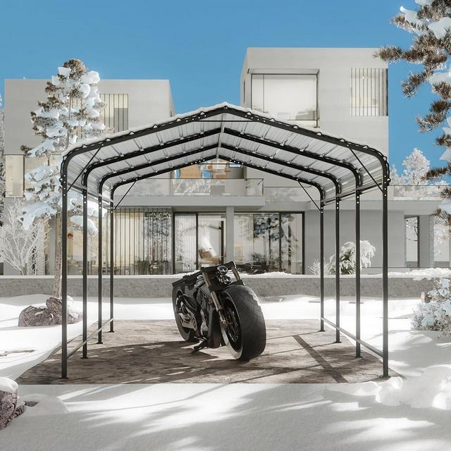 HOMPUS 10' x 15' Heavy Duty Metal Carport, Outdoor Carport with Galvanized Steel Roof, Metal Carport for Garage, Outdoor Garage Car Shelter Shade for Car, Grey