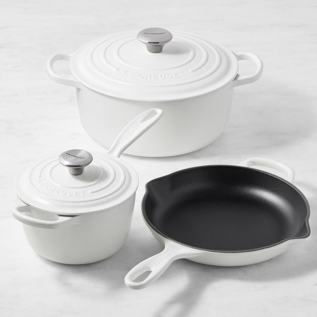 Le Creuset Signature Enameled Cast Iron 5-Piece Cookware Set, Matte White