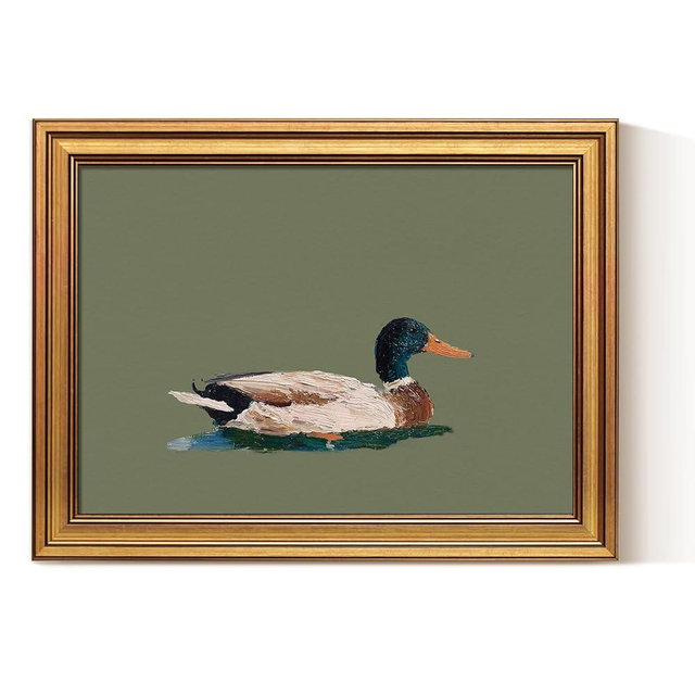 ARPEOTCY Vintage Animal Wall Art Framed, Duck Oil Painting Illustration with Gold Frame, Classic Wall Decor for Living Room Bedroom or Bathroom, 12x16 Inch
