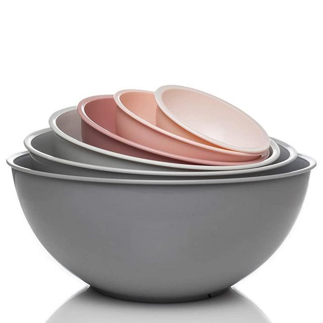 Cook with Color Mixing Bowls with Lids - 12 Piece Plastic Nesting Bowls Set includes 6 Prep Bowls and 6 Lids, Microwave Safe Mixing Bowl Set (Pink Ombre)