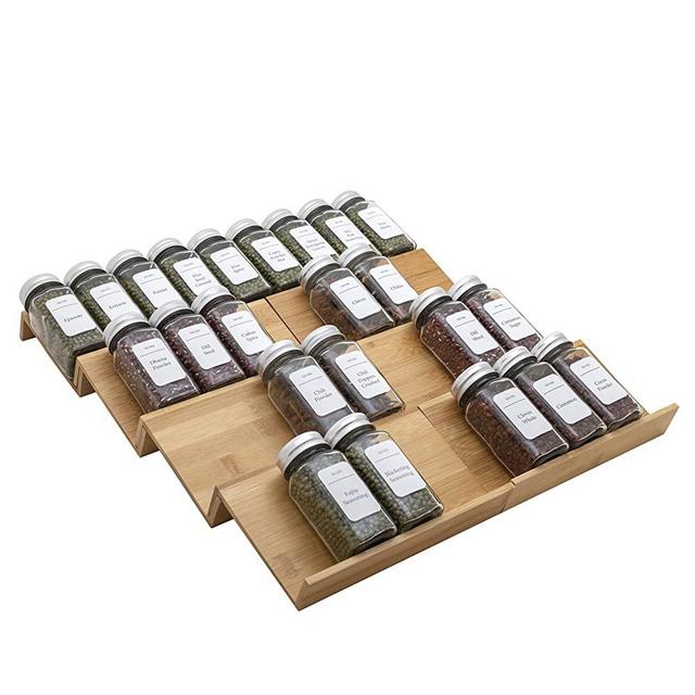 Angimio Bamboo Spice Rack Drawer Organizer - 8 Pieces Set- 8" Wide Per Piece - Combine Pieces Into 16" Wide Rack (8" or 16")
