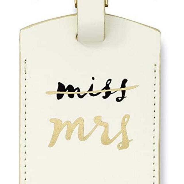 Kate Spade New York Vegan Leather Luggage Tag for Brides, White Durable Bridal Suitcase ID Tag, Miss to Mrs.