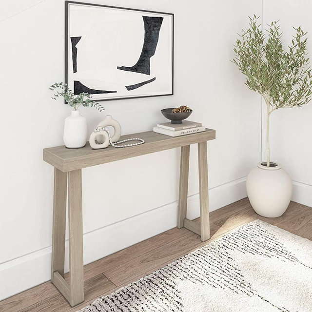 Plank+Beam Solid Wood Console Table, 46.25”, Sofa Table, Narrow Entryway Table for Hallway, Behind the Couch, Living Room, Foyer, Easy Assembly, Seashell