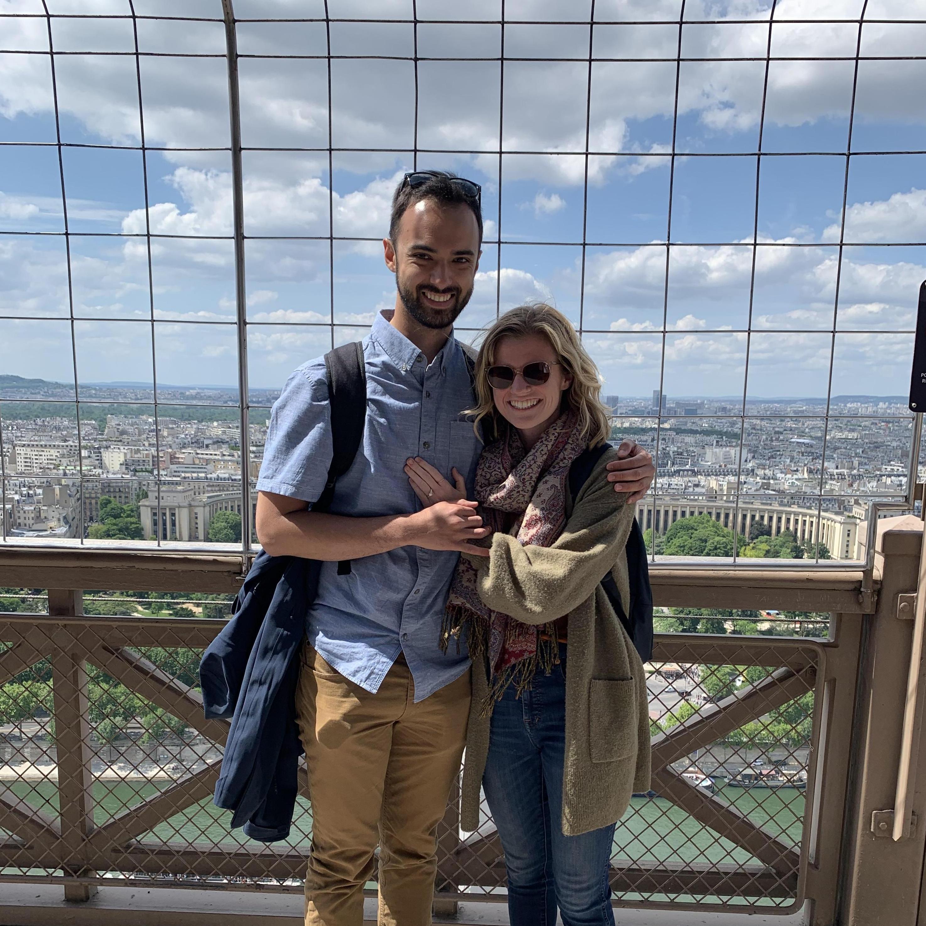 And the non-professional photos...
This photo was snapped by a lovely tourist (on what is now an old iPhone) right after we were engaged on the Eiffel Tower on our trip to London & Paris in May 2019