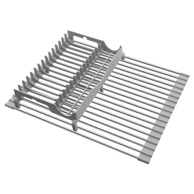 EMIERAI Upgraded Roll Up Dish Drying Rack(21.5” x 13.1”) Over Sink Dish Drainer Foldable Stainless Steel Trivet for Kitchen Countertop