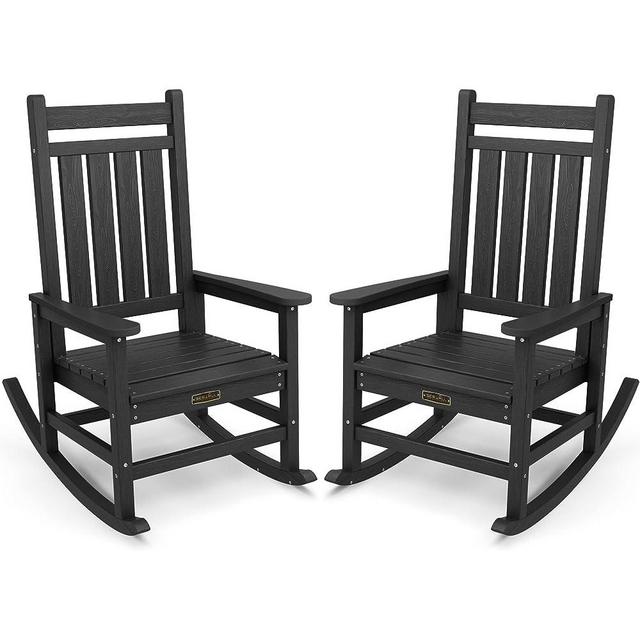 SERWALL Oversized Rocking Chair Set of 2, Outdoord Rocking Chairs for Adult, Black