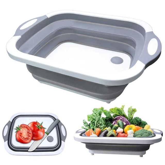 Collapsible Cutting Board，HI NINGER multifunction chopping board With Towel, Space Saving 3 in 1 Multifunction Storage Basket, Chopping&Slicing Board for Camping, Picnic, BBQ, Kitchen.