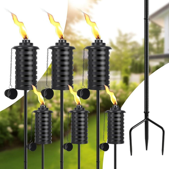SNOGSWOG Citronella Torches for Outside Set of 6, 16 Oz Outdoor Garden Torches with 3-Prong Grounded Stake, 59 Inch Metal Torch for Garden Décor, Outside Torches for Backyard, Garden, Patio