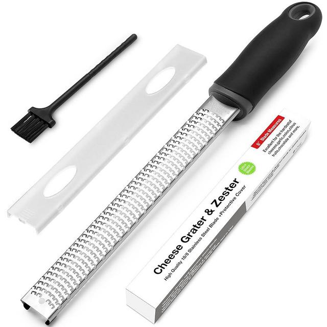 Lemon Zester and Stainless Steel Cheese Grater - Premium Non-Slip Grip Handle, Dishwasher Safe Zester for Lime, Cheese, Garlic, Ginger, Chocolate, and Fruits,with Protective Cover, Cleaning Brush