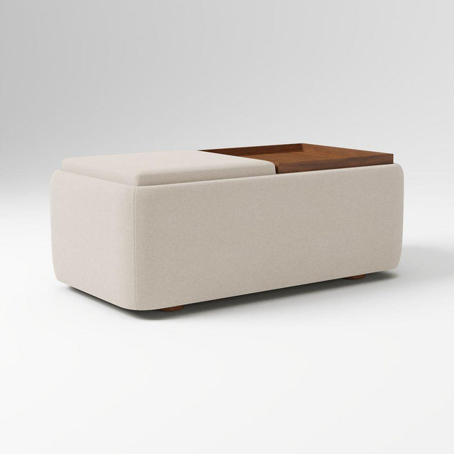 Bowman Tray Top Double Rectangle Storage Ott, Performance Velvet, Sand, CW