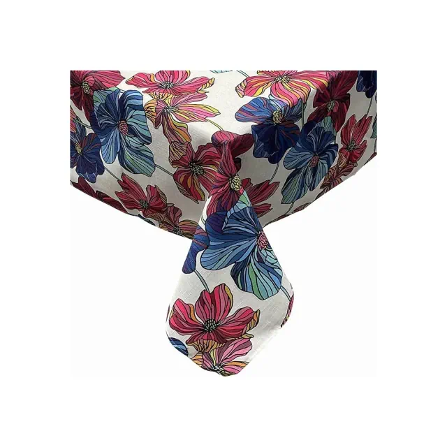 KOVOT Tablecloth Floral 60" x 84" Table Cover for Indoor or Outdoor Summer Spring Fall Flower Design Rectangle Oblong Tablecloth - Purple/Blue