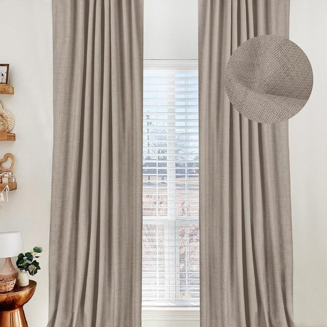 100% Blackout Shield Linen Blackout Curtains for Bedroom 84 Inches Long,Back Tab/Rod Pocket Living Room Drapes,Thermal Insulated Textured Blackout Curtains 2 Panels Set,50" W x 84" L,Faux Linen