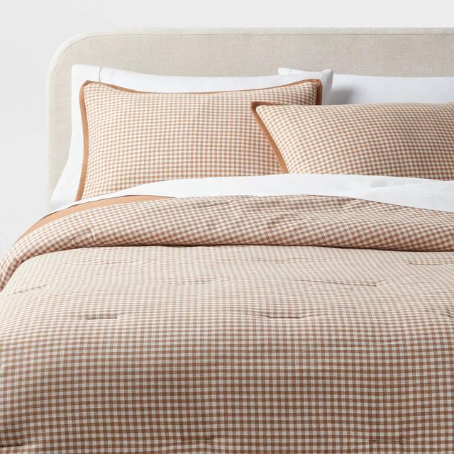 King Mini Gingham Comforter and Sham Set Camel - Threshold™