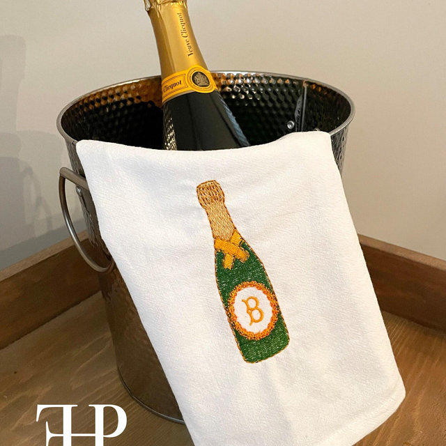 Champagne Monogram Flour Sack Towel | Personalized Kitchen Towel | Monogrammed Hostess Gift for Bar Cart