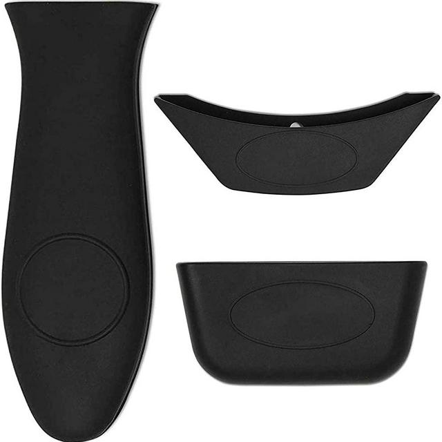 Emoly Silicone Hot Handle Holder, 3 Pack Pot Holders Cover Rubber Hot Resistant Non Slip Pot Holder Sleeves for Cast Iron Skillets Metal Frying Pans Aluminum Cookware Handles (Black)