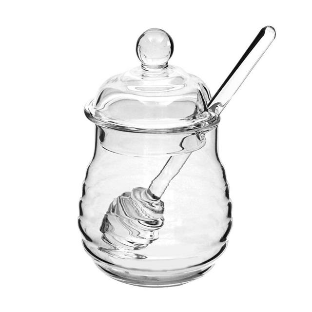 BESTONZON 250ml Glass Honey Pot Clear Jam Jar Set with Dipper and Lid for Home Kitchen