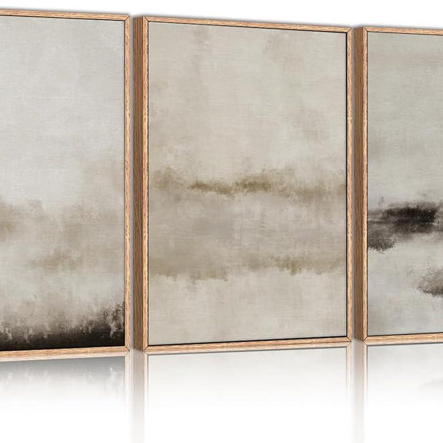HPINUB Large Abstract Framed Canvas Wall Art Set,Minimalist Beige Gray Pastel Watercolor Wall Decor,Modern Illustration Neutral Art Painting for Living Room,Bedroom,Dining Room,Office -24"x36"x3