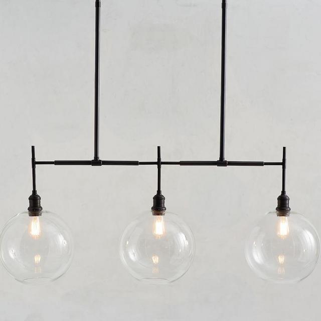 Glass Globe Linear Chandelier, Bronze