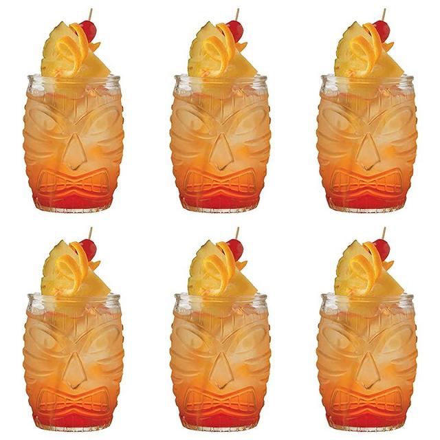 Cedilis 6 Pack Modern Bar Tiki Glasses Tiki Cup Tiki Mug, Double Old Fashioned Glass, Hawaiian Style Glass, Clear, 16 Ounce