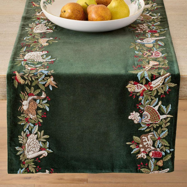 12 Days of Christmas Velvet Table Runner - Green Velvet
