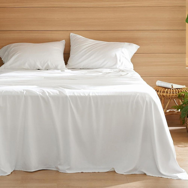 Bedsure Cooling Sheets for King Size Bed, 4 Pcs Blend of Rayon Derived from Bamboo Linen Sheets, 15" Deep Pockets, Silky Ultra Soft Breathable for Hot Sleepers - White