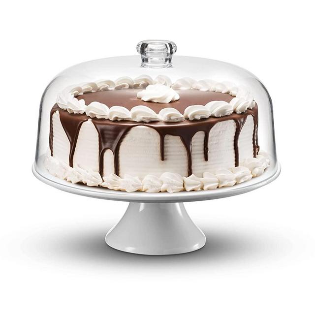 Godinger Cake Stand, Ceramic Footed Cake Plate Server with Shatterproof Acrylic Dome Lid