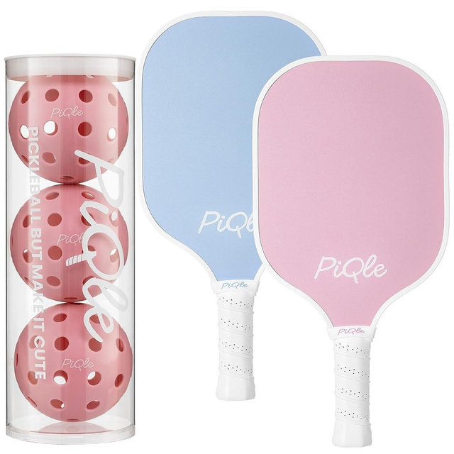 PiQle Cute Pickleball Paddles Set of 2 Pink Pickleball Paddle, 2 Pickleball Rackets 4 Balls Fiberglass Lightweight | Pickleball Gifts for Women