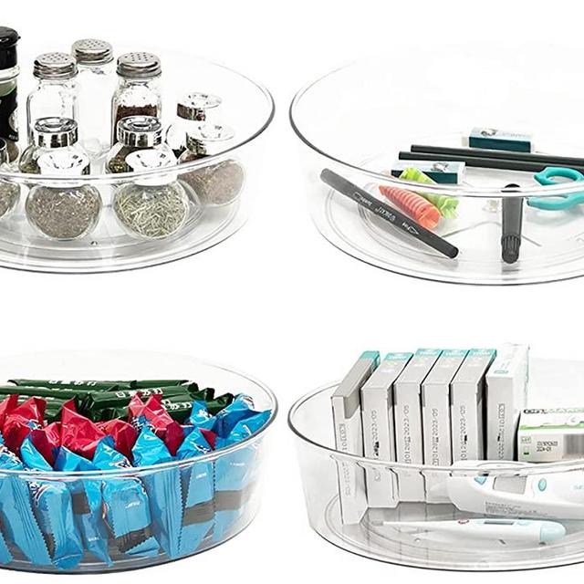 4 Pack Lazy Susan 11.5" Inch Turntable Organizer Organization Storage Container Bins Spice Rack Cabinet Rotating Condiment for Pantry Countertop Kitchen Vanity Bathroom Jewelry Holder Clear