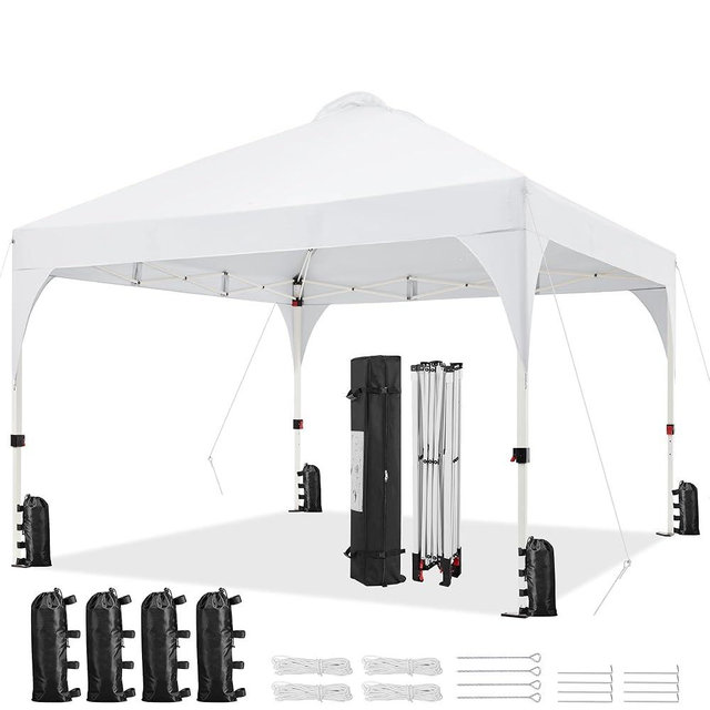 Yaheetech 12x12 Pop Up Canopy Tent with Vent, Easy Set Up Tent, Instant Sun Shelter Canopy with Wheeled Bag, 4 Sandbags, 12 Stakes & 4 Ropes, for Parties, Beach, Outdoor, White