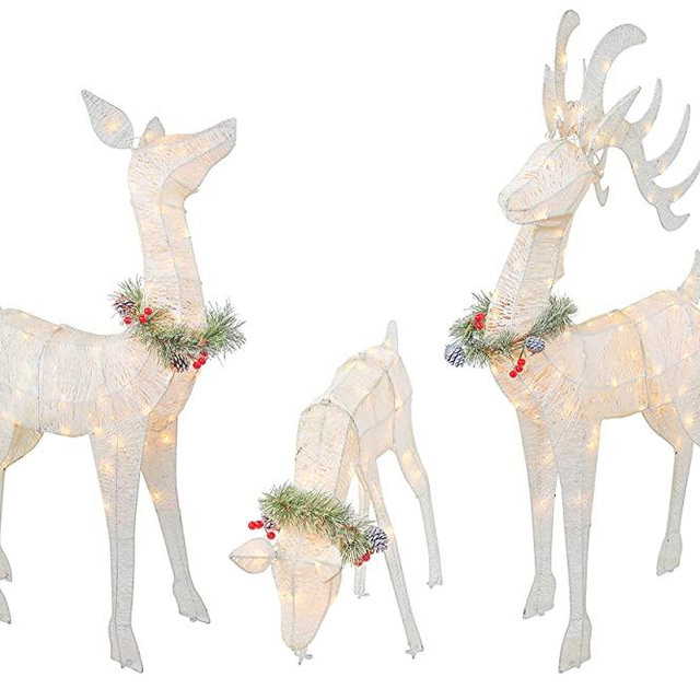 Top Treasures 3 Piece Reindeer Family Lighted Deer Set 210 Lights 52" Buck 44" Doe 28" Fawn Large Deer Family for Indoor or Outdoor Christmas Decorations Yard Art (White)