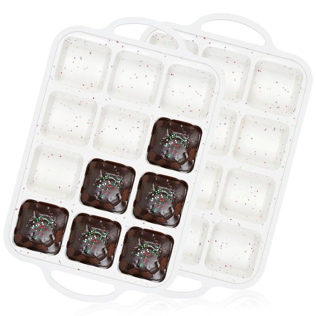 Vinino Silicone Brownie Pan With Dividers, 2 Pack Mini Loaf Pan for Baking Individual, Nonstick 12 Cups Square Muffin Cupcake Pans with Metal Reinforced Frame-Cream