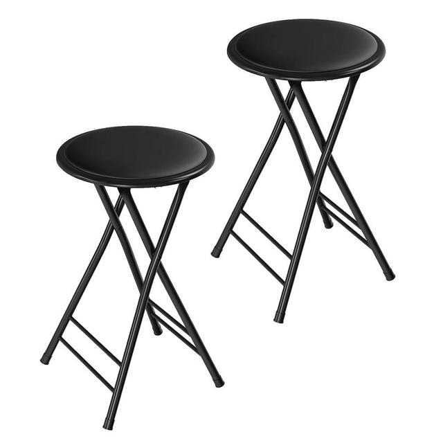 Set of 2 Counter Height Bar Stools – 24-Inch Backless Folding Chairs with 300lb Capacity for Kitchen, Rec Room, or Game Room by Trademark Home (Black)