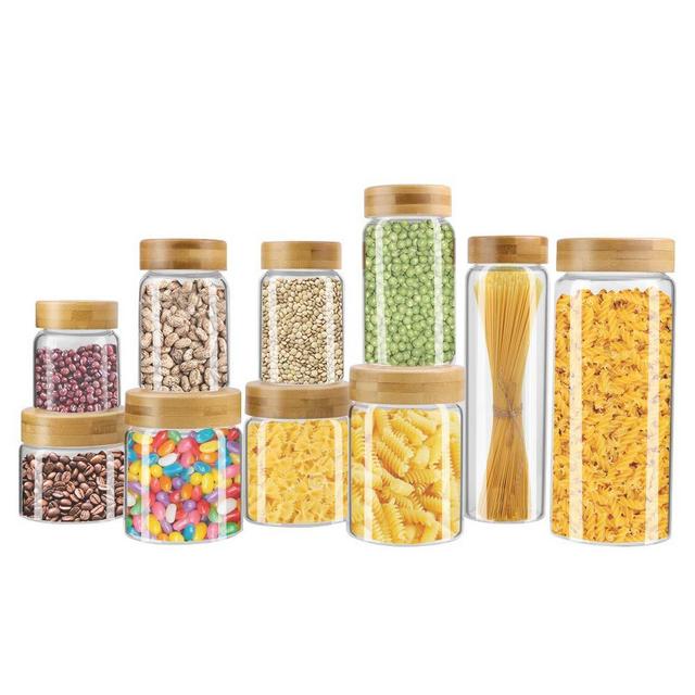 Weetall Glass Storage Jars Kitchen Canisters,10-SET Glass Cans with Lids Sealed, Leak-free Food Jars Clear Color, Multiple Size Canisters for Sugar, Coffee, Cookies, Rice, Baking Supplies