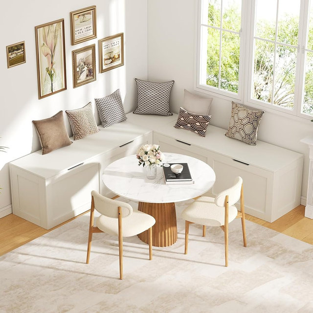 YUUIJOAA L Shaped Bench with Storage, 63" Breakfast Nook Benches, Wood Kitchen Corner Dining Bench Seating for Entryway Dining Room, Kitchen, White