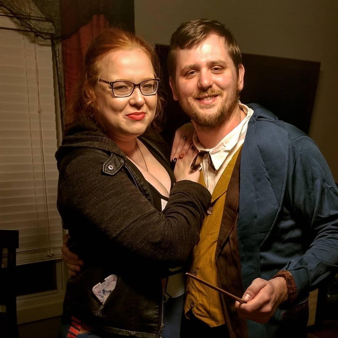 Halloween 2019 — Chrissy went as Han Solo, and Robbie went as Newt Scamander.