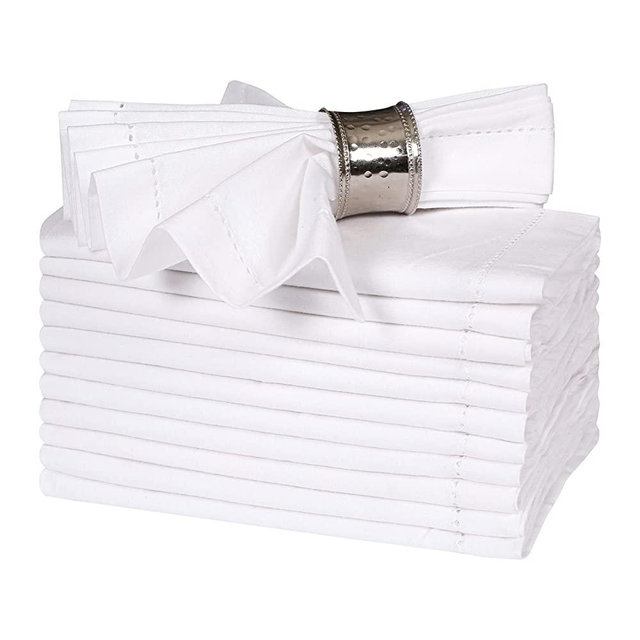 Bedding Craft Cotton Cloth Dinner Napkin 18x18 White with Hemstitched,Wedding Napkins, Cocktails Napkins, Fabric Napkins, Cotton Napkins Mitered Corners, Machine Washable Dinner Napkins, Set of 12