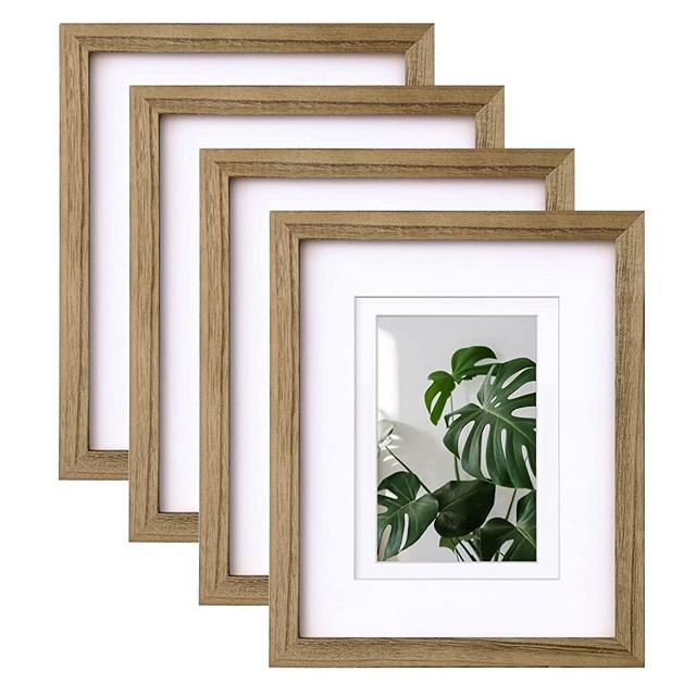 Egofine 8x10 Picture Frames with Plexiglass, Display Pictures 4x6/5x7 with Mat or 8x10 Without Mat Set of 4 for Tabletop and Wall Mounting, Carbonized Brown