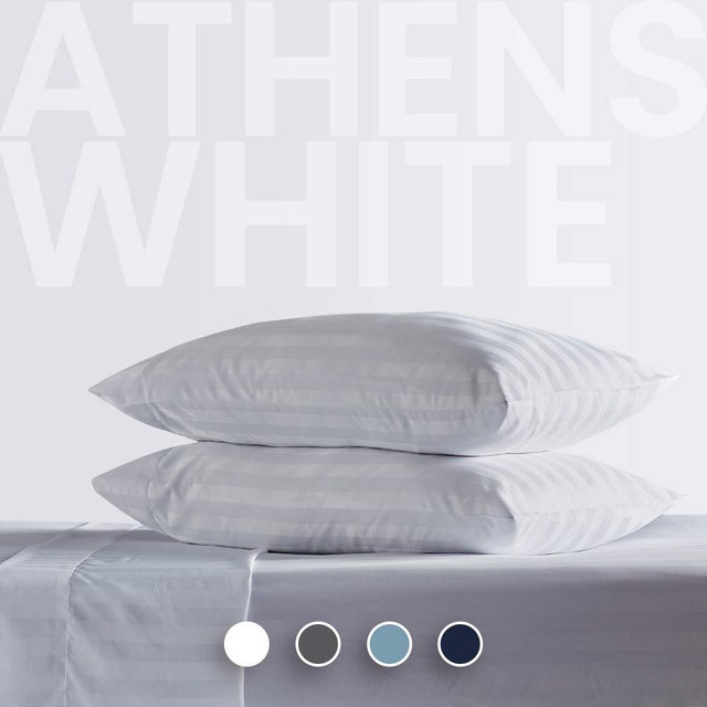 SLEEP ZONE Striped Cooling Full Size Bed Sheets Set 4 Piece - Super Soft Fitted Flat Sheet & Pillowcase Sets - Easy Care, Wrinkle Free, Fade Resistant, Deep Pocket 16" (White, Full)
