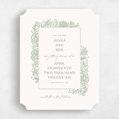 Green Ticket Wedding Save the Date - Keita Portrait