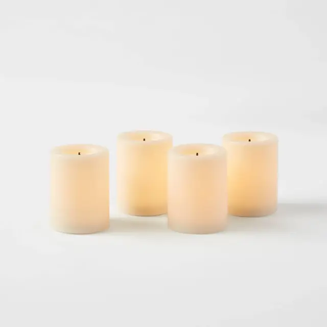 1.82" x 1.4" 4pk LED Votive Flameless Black Wick Candle Cream - Threshold™: Tea Lights, Safe Decor