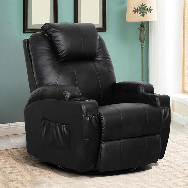 Esright Massage Recliner Chair Heated PU Leather Ergonomic Lounge 360 Degree Swivel (Black)