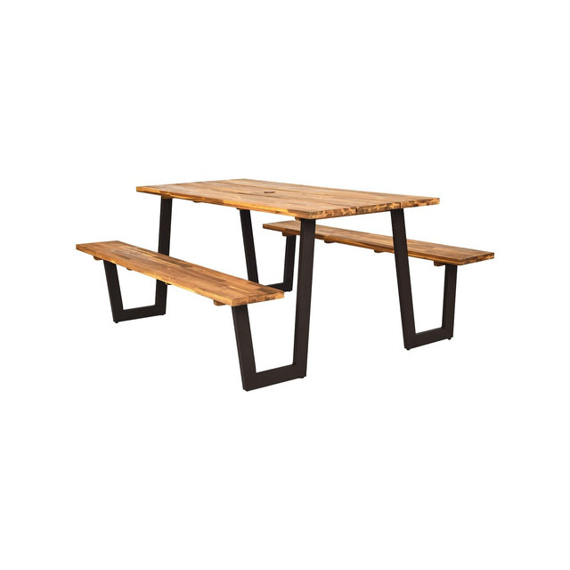Costway Patented Picnic Table with 2 Benches 70'' Dining Table Set with Seats and Umbrella Hole