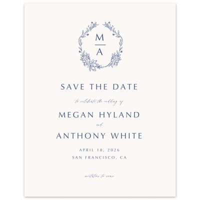 Dusty Cobalt, Beige Wedding Digital Save the Date - Pasqual Portrait