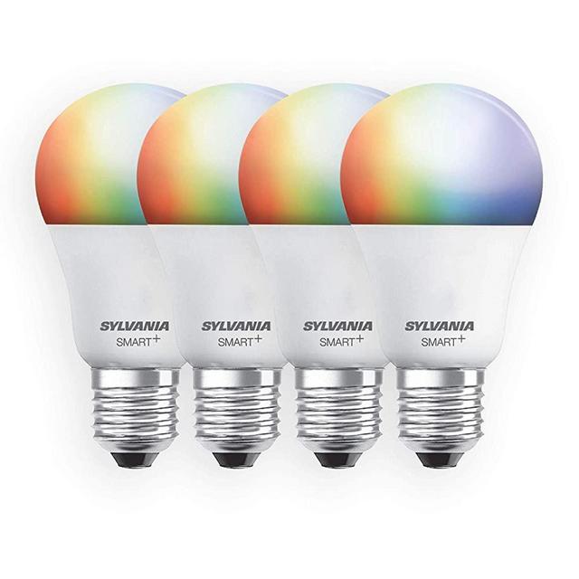 SYLVANIA Smart+ Wi-Fi Full Color Dimmable A19 LED Light Bulb, CRI 90+, 60W Equivalent, Works with Alexa and Google Assistant, 4 Pack
