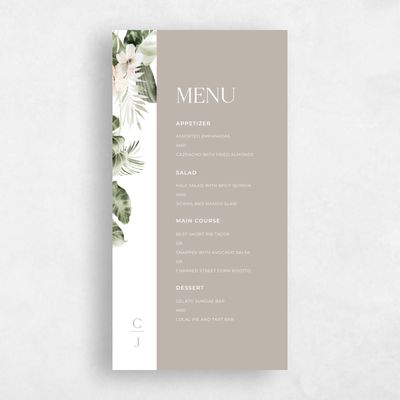 Neutral Greige, Grey Wedding Menu - Katmai