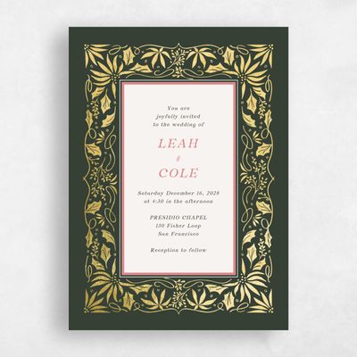 Deep Forest, Green Wedding Invitation - Onyx Portrait Foil