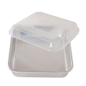 Nordic Ware Natural Aluminum Commercial Square Cake Pan with Lid, Exterior 9.88 x 9.88 Inches